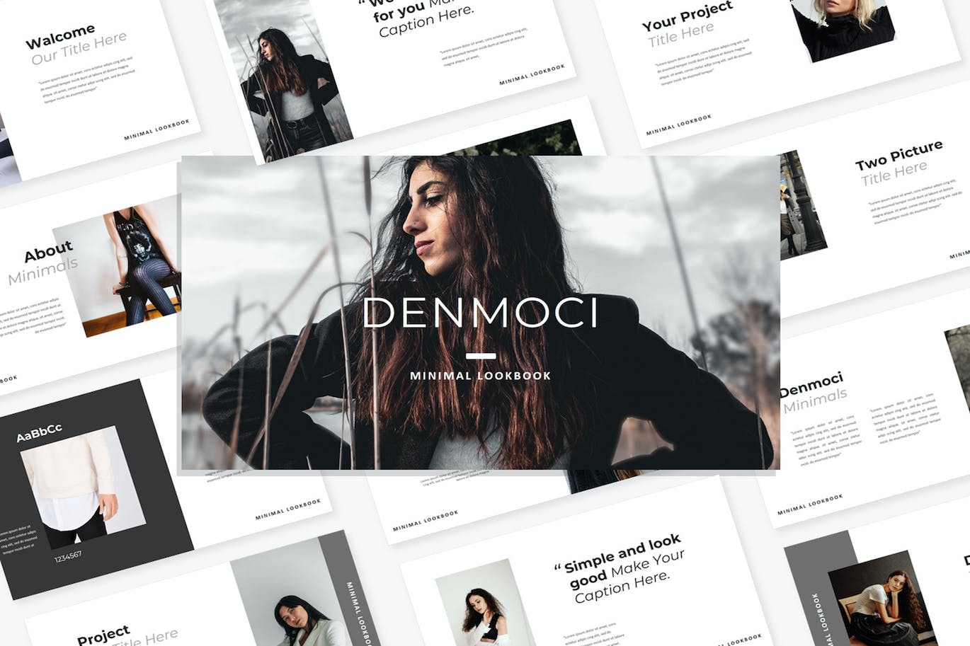 Lookbook模特介绍PPT模板下载 Denmoci Lookbook PowerPoint 幻灯图表 sucaiwan.com