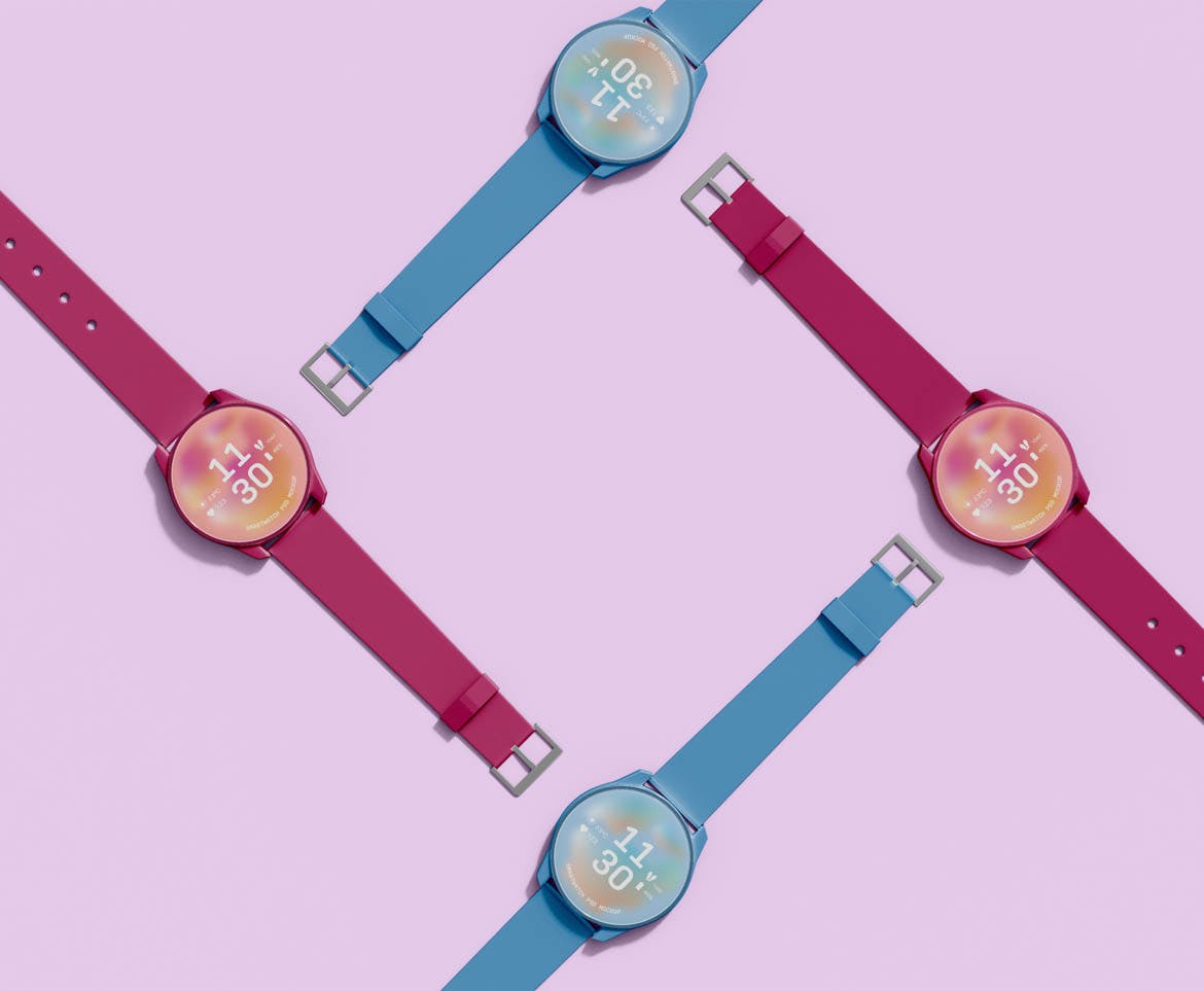 数字智能手表圆形屏幕样机 Digital Smartwatch Screen Mockup 样机素材 sucaiwan.com