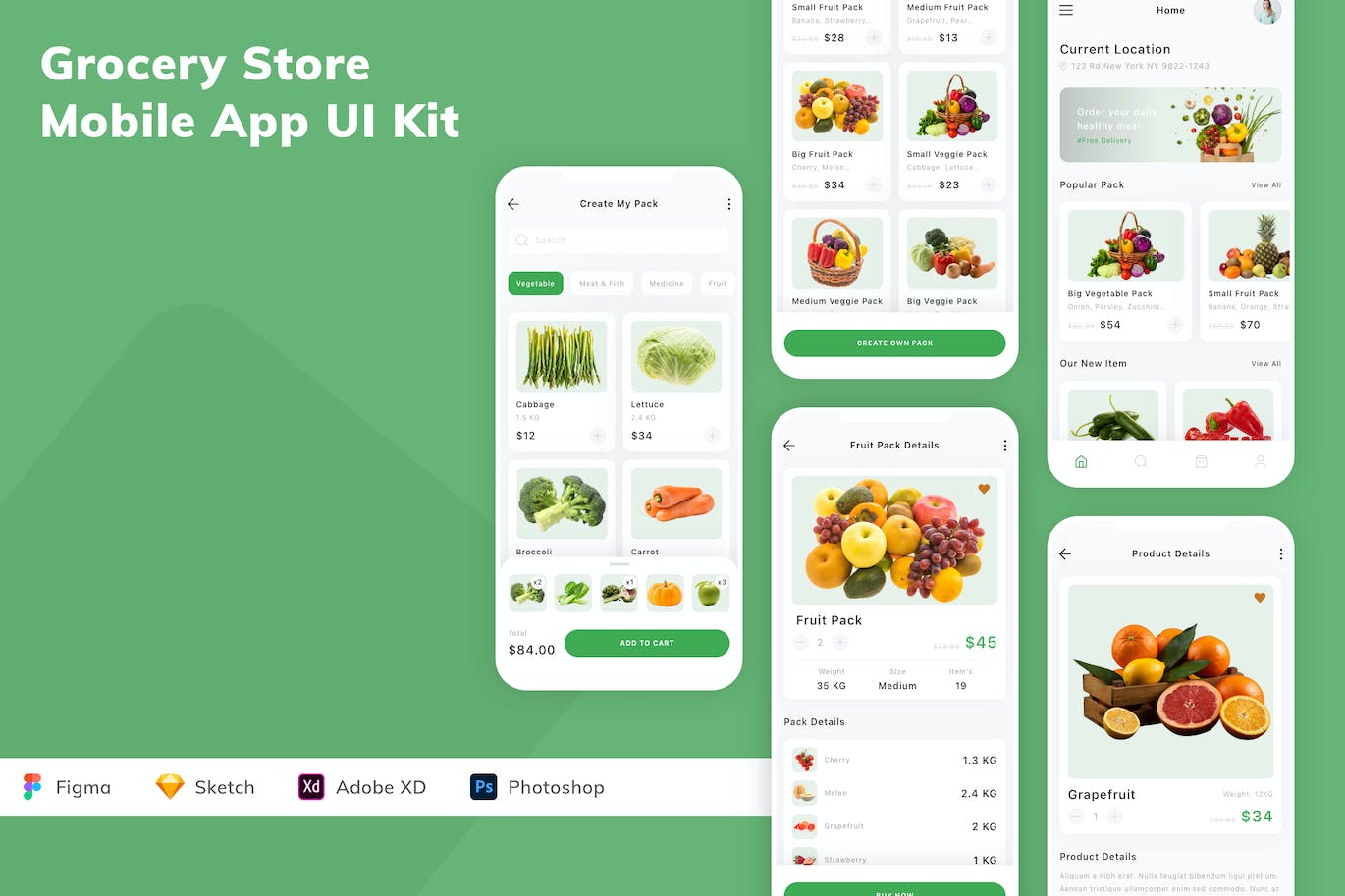 蔬果杂货店移动应用程序App UI设计套件 Grocery Store Mobile App UI Kit APP UI sucaiwan.com