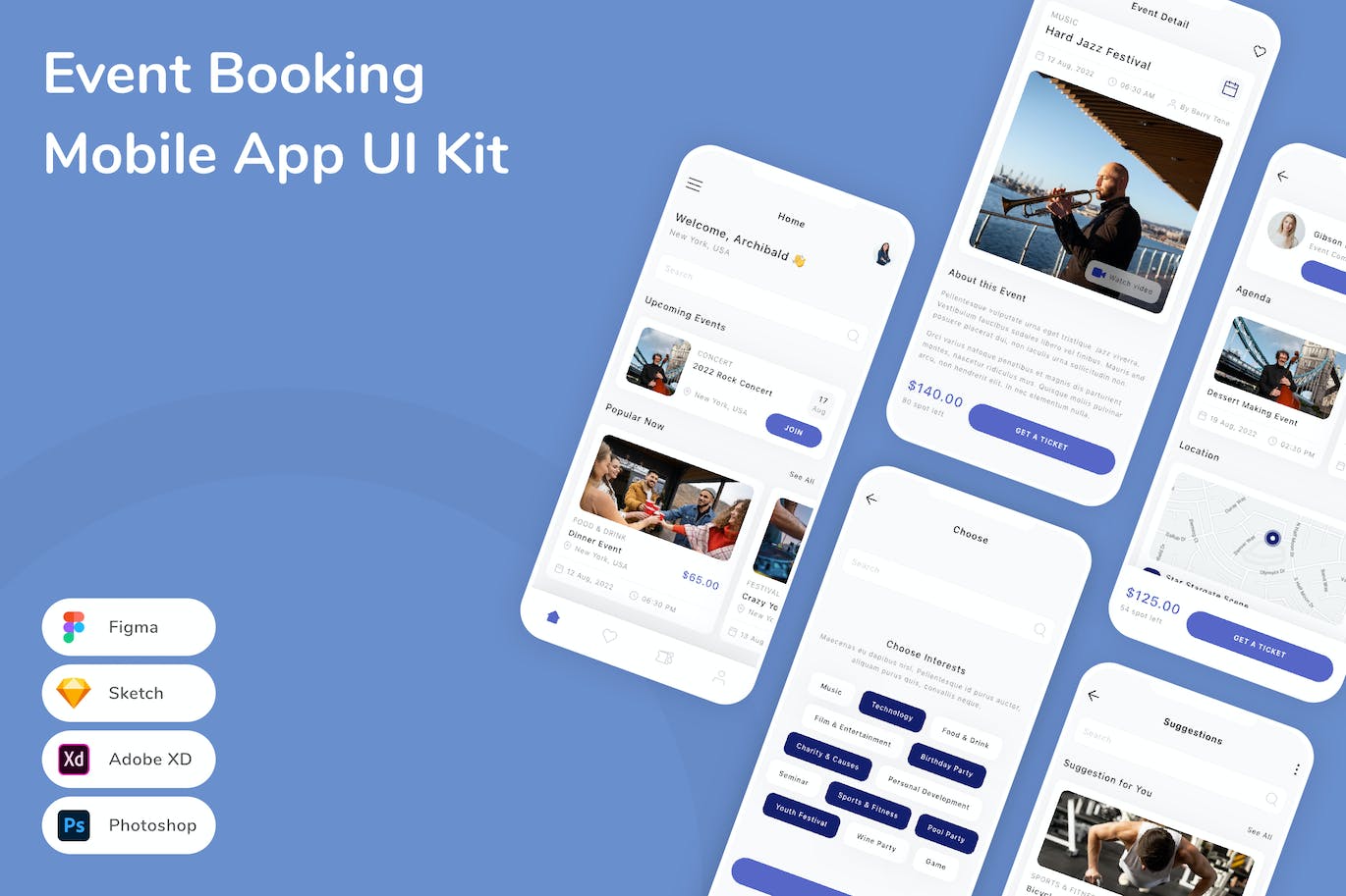 演出活动预订App应用程序UI设计模板套件 Event Booking Mobile App UI Kit APP UI sucaiwan.com