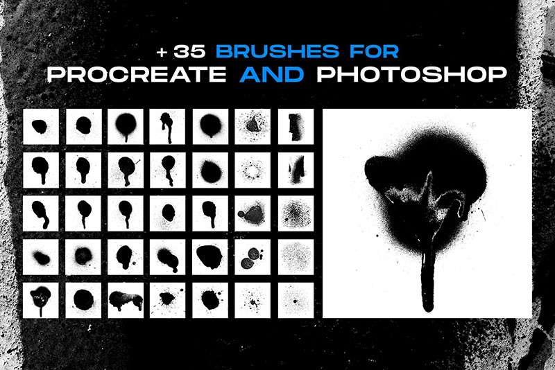 潮流涂鸦喷漆纹理图案笔刷PS和Procreate格式 笔刷资源 sucaiwan.com