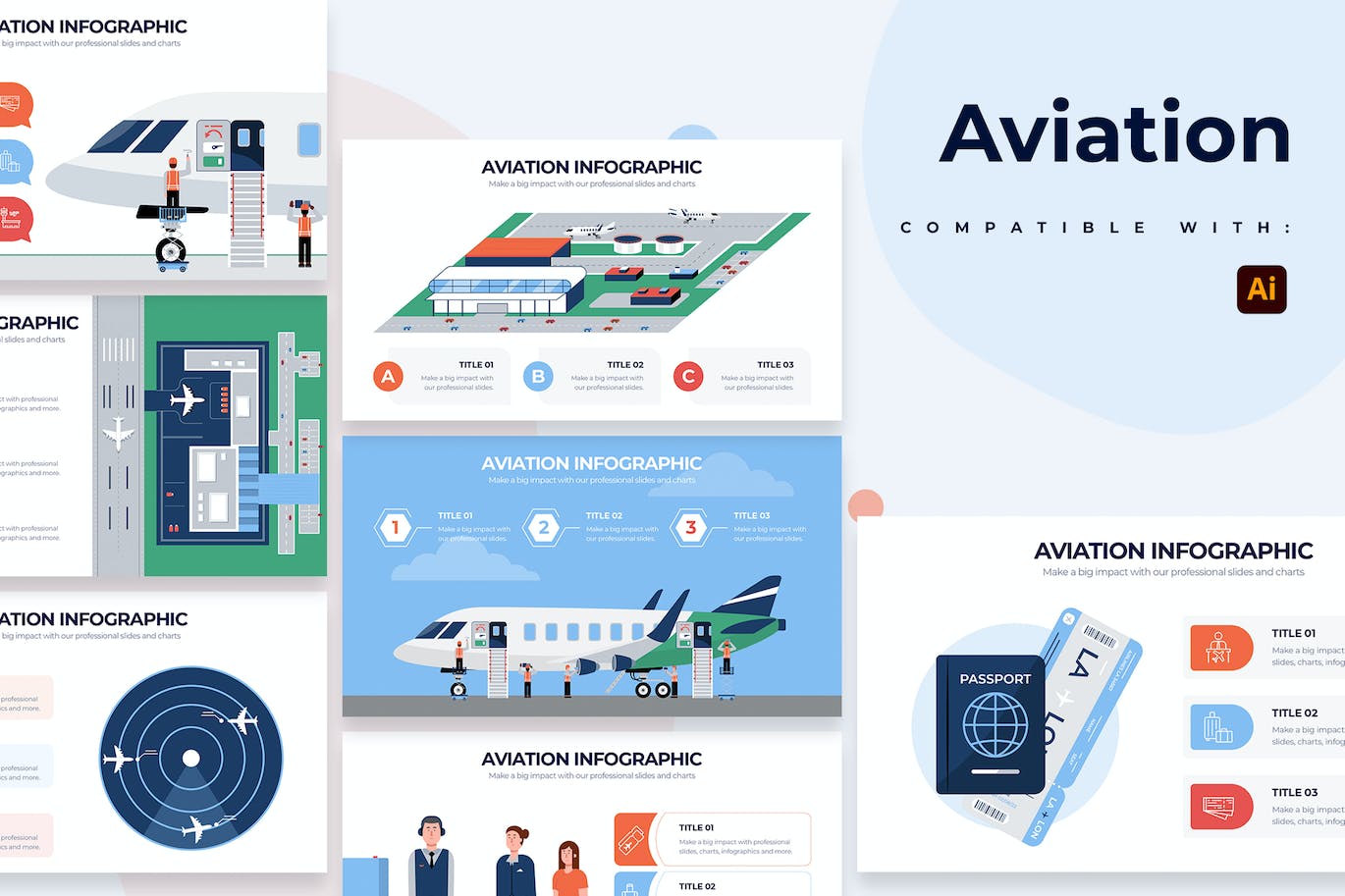 机场航空信息图表矢量模板 Education Aviation Illustrator Infographics 幻灯图表 sucaiwan.com