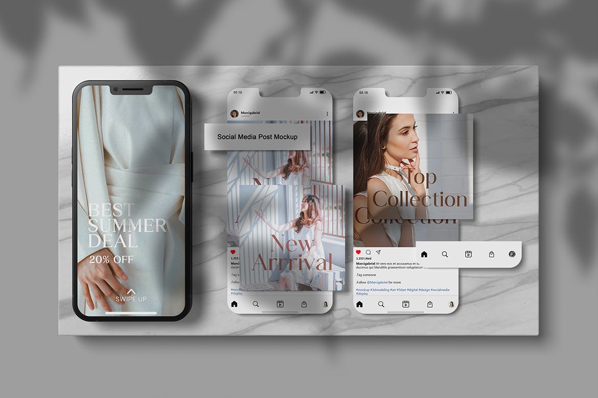 社交媒体帖子手机屏幕样机 XFA – Clean Social Media Mockup 样机素材 sucaiwan.com
