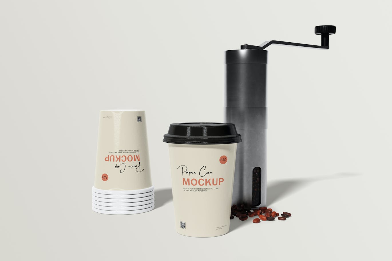 咖啡机咖啡杯包装设计样机 Coffee cup mockup with coffee machine 样机素材 sucaiwan.com
