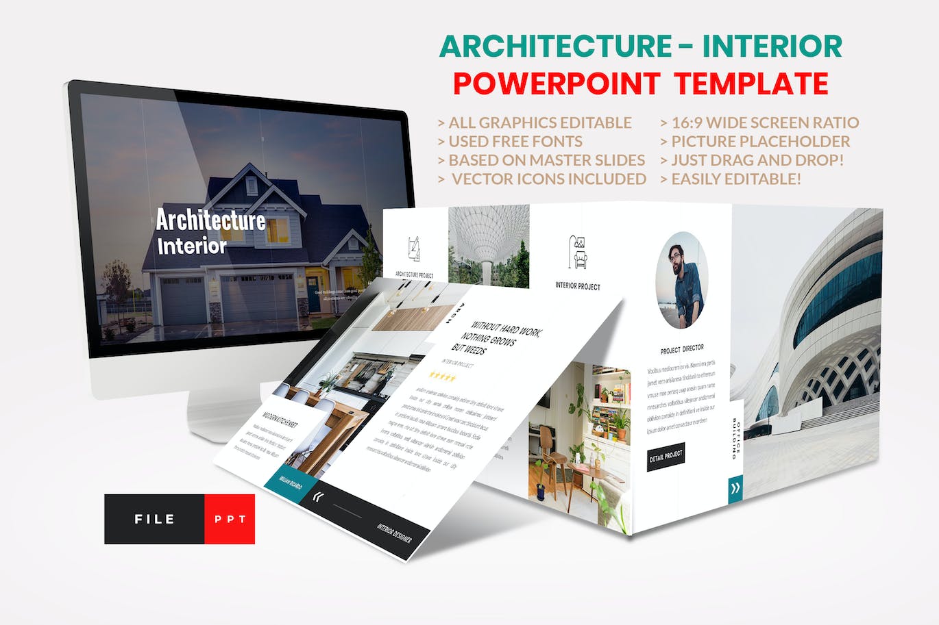 建筑室内设计演示PPT模板 Architecture – Interior PowerPoint Template 幻灯图表 sucaiwan.com