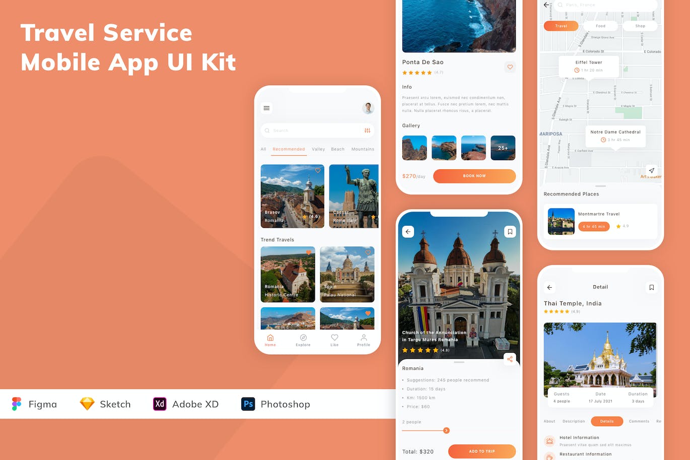 旅行服务移动应用程序App UI设计套件 Travel Service Mobile App UI Kit APP UI sucaiwan.com