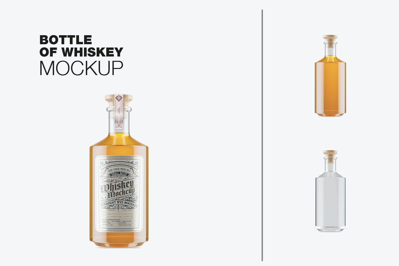 威士忌酒玻璃瓶包装设计样机 Pack Whiskey Liquor Glass Bottle Mockup 样机素材 sucaiwan.com