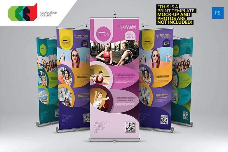 健身瑜伽易拉宝设计模板，PSD源文件 样机素材 sucaiwan.com