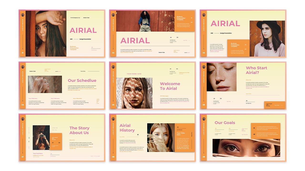 女性时尚品牌推广PPT素材 Airial – Business Presentation PowerPoint Template 幻灯图表 sucaiwan.com