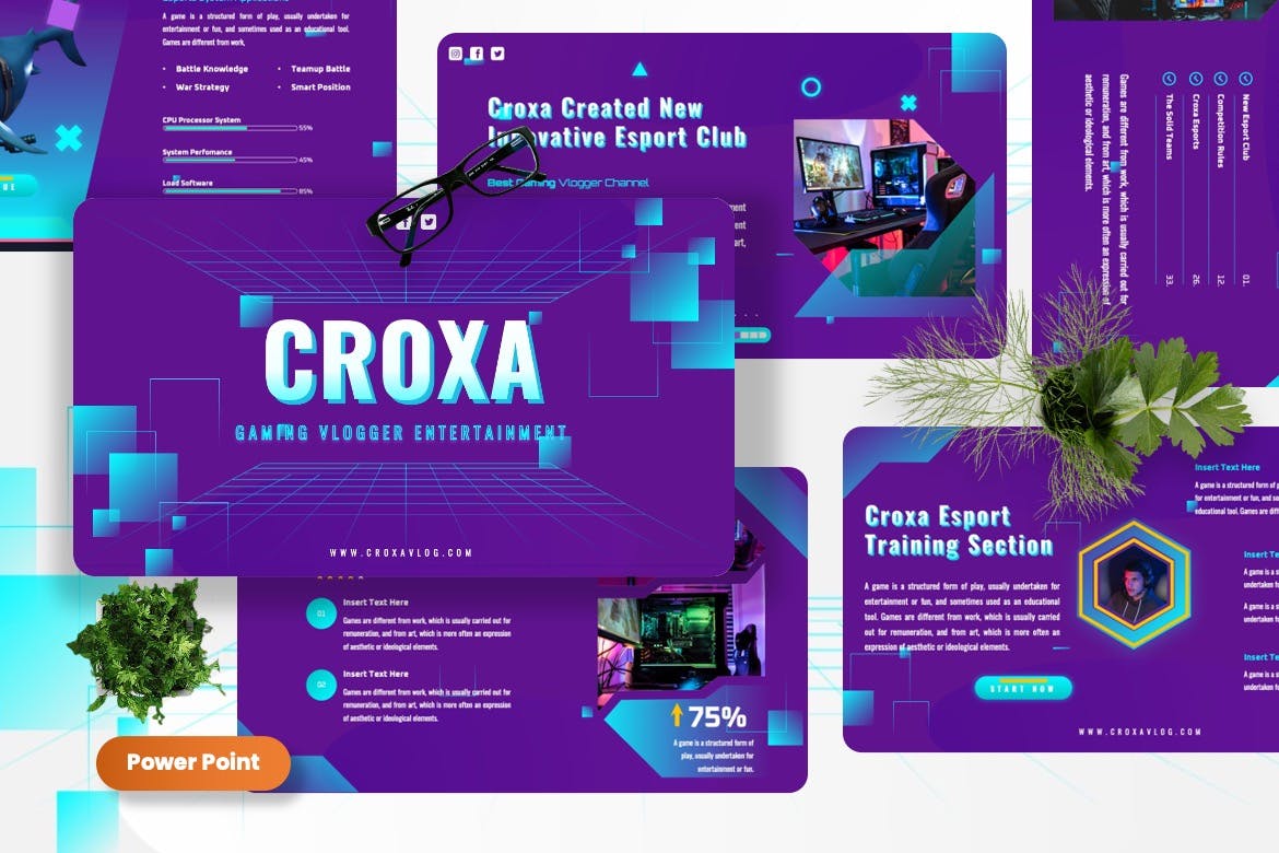 游戏电子竞技PPT模板下载 Croxa – Gaming Esports Powerpoint Template 幻灯图表 sucaiwan.com