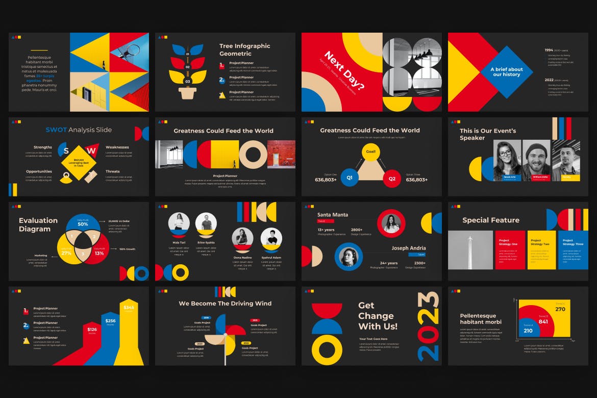 几何风格创意PPT幻灯片模板素材 Geometric Style Creative PowerPoint Template 幻灯图表 sucaiwan.com