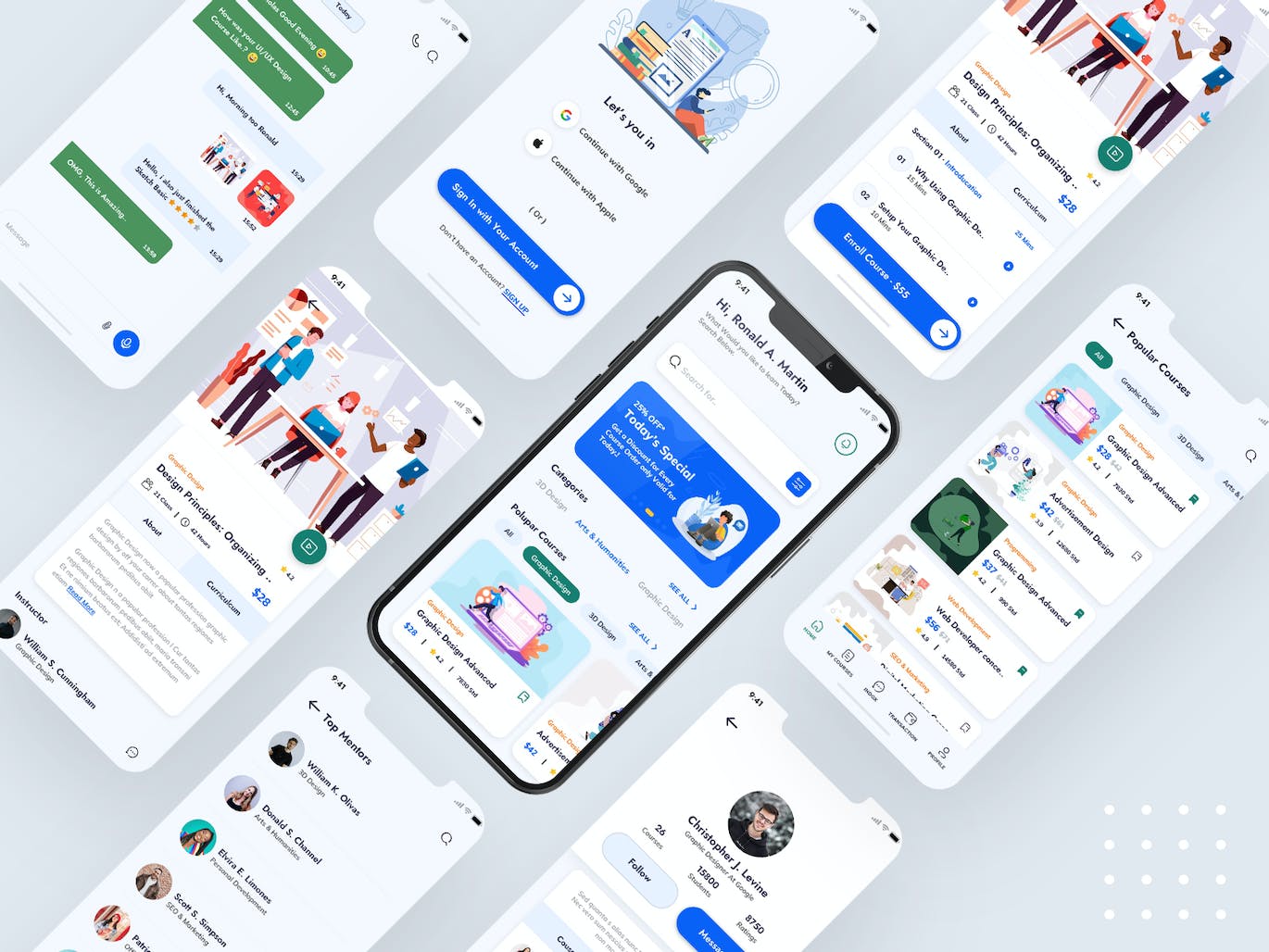 在线电子学习应用App模板UI套件 Telead E-learning Mobile App UI Kit APP UI sucaiwan.com