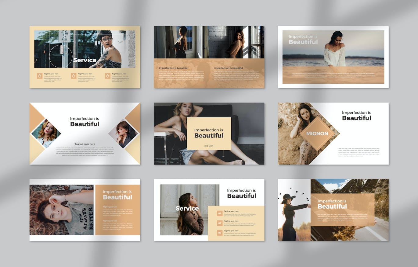 女性时尚演示文稿PPT模板 Mignon Fashion PowerPoint 幻灯图表 sucaiwan.com