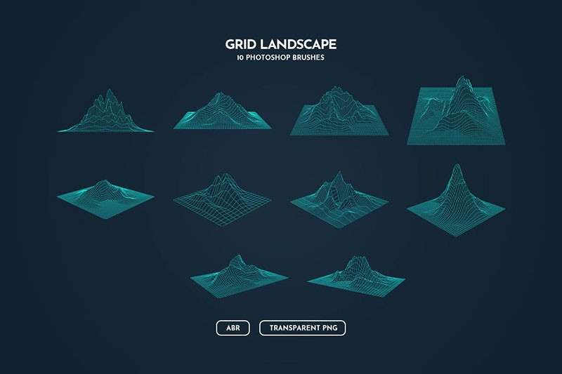 10个山脉网格PS笔刷 笔刷资源 sucaiwan.com