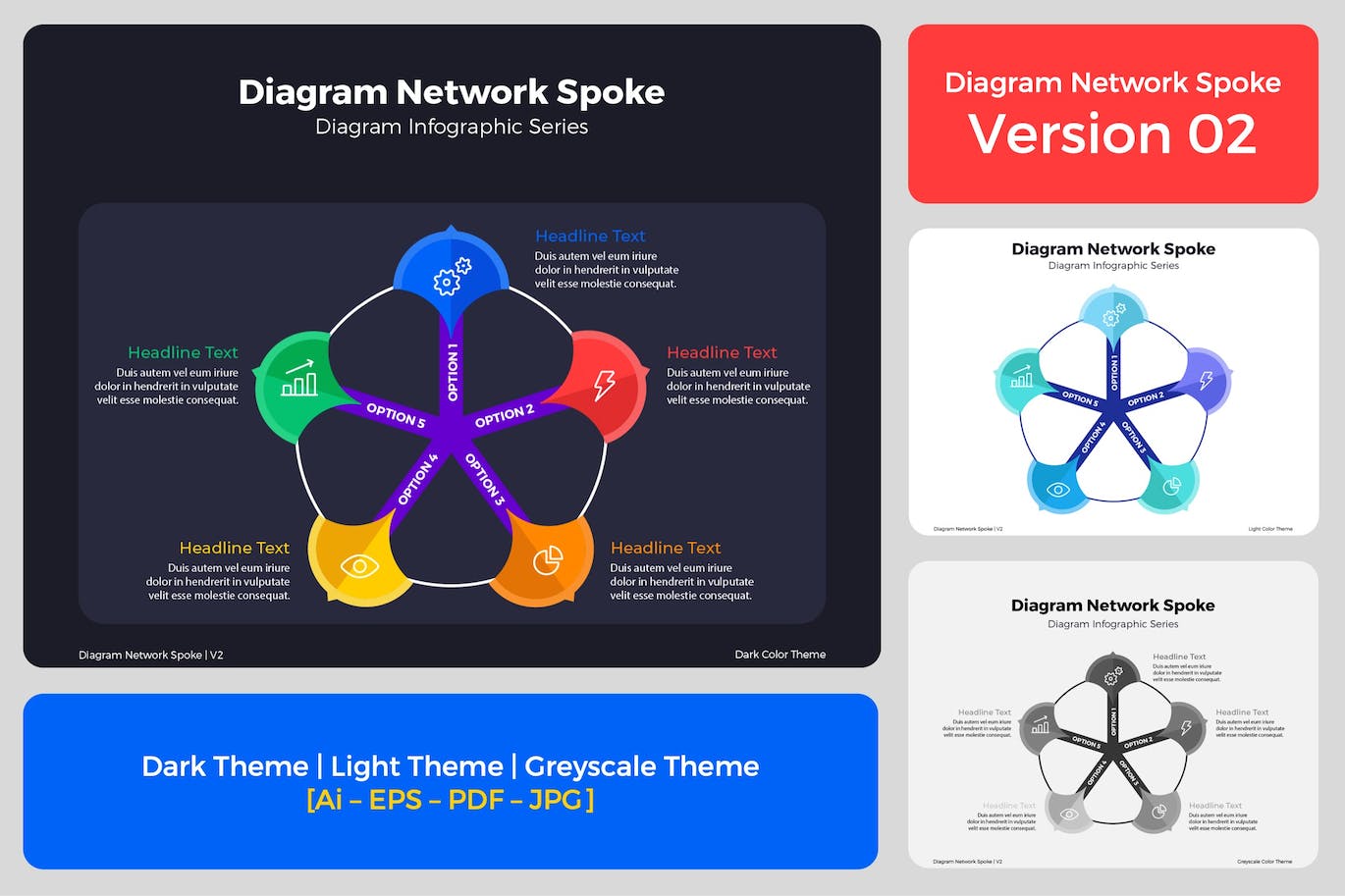 网络车轮图表矢量素材v2 Diagram Network Spoke V2 幻灯图表 sucaiwan.com