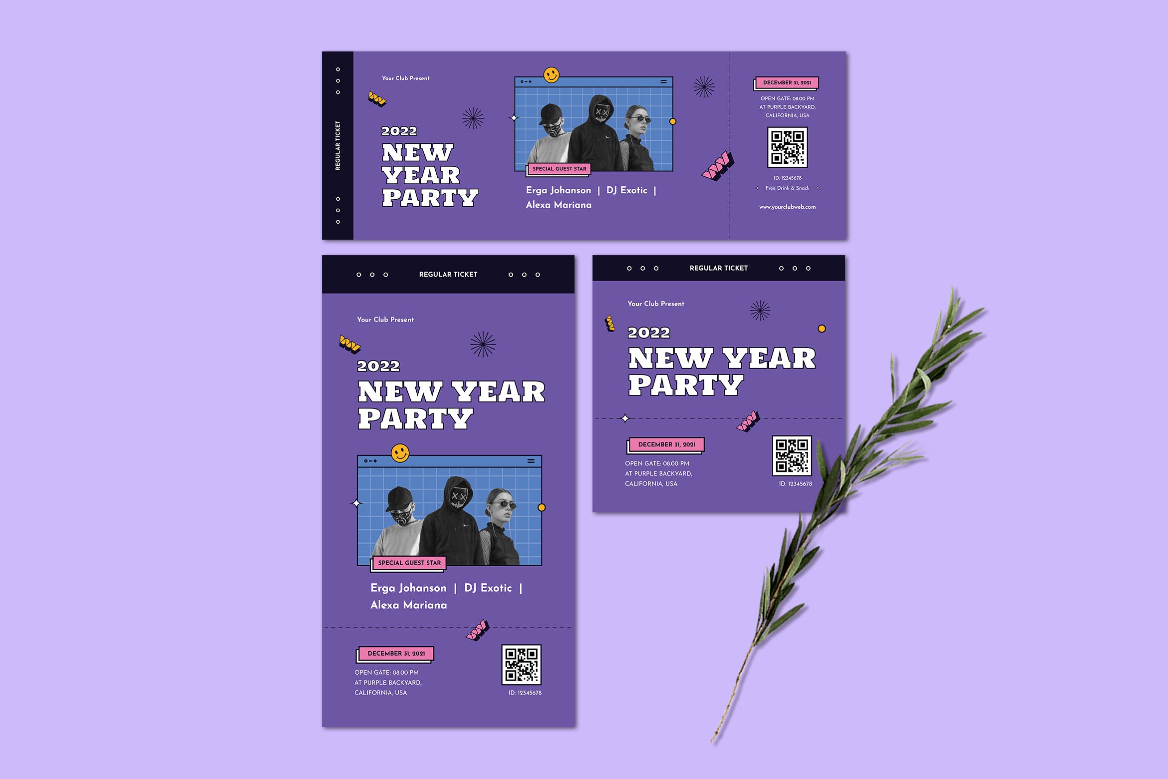 新年派对电子票券设计模板 New Year Party E-Ticket Template 设计素材 sucaiwan.com