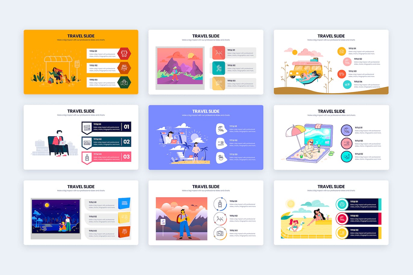 旅行插画信息图表矢量模板 Aesthetic Travel Slides Illustrator Infographics 幻灯图表 sucaiwan.com