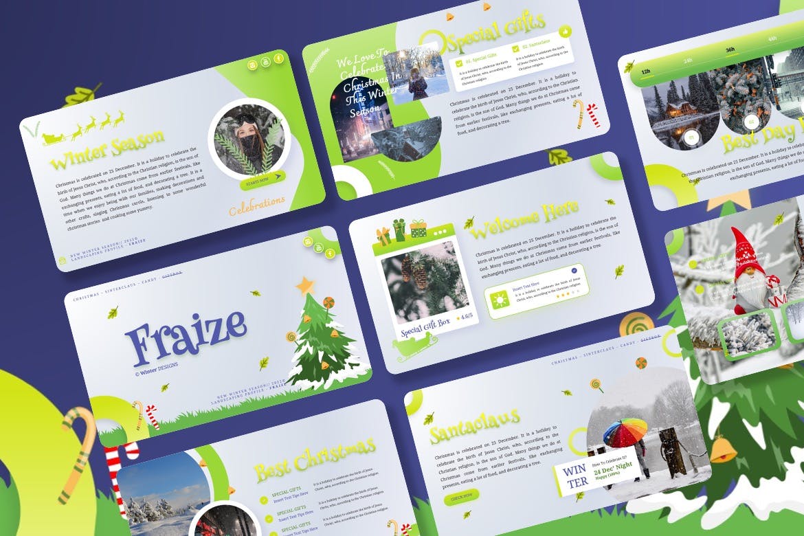 冬季主题Google幻灯片演示模板 Fraize – Winter Season Googleslide Templates 幻灯图表 sucaiwan.com