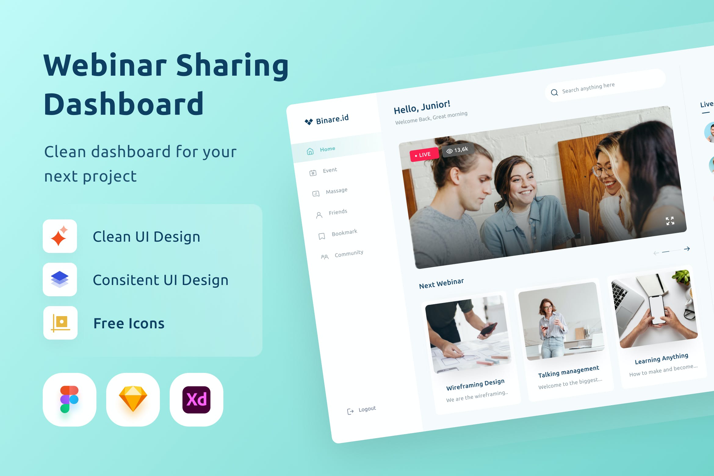 网络研讨会分享仪表盘UI设计模板 Webinarr Sharing Dashboard APP UI sucaiwan.com