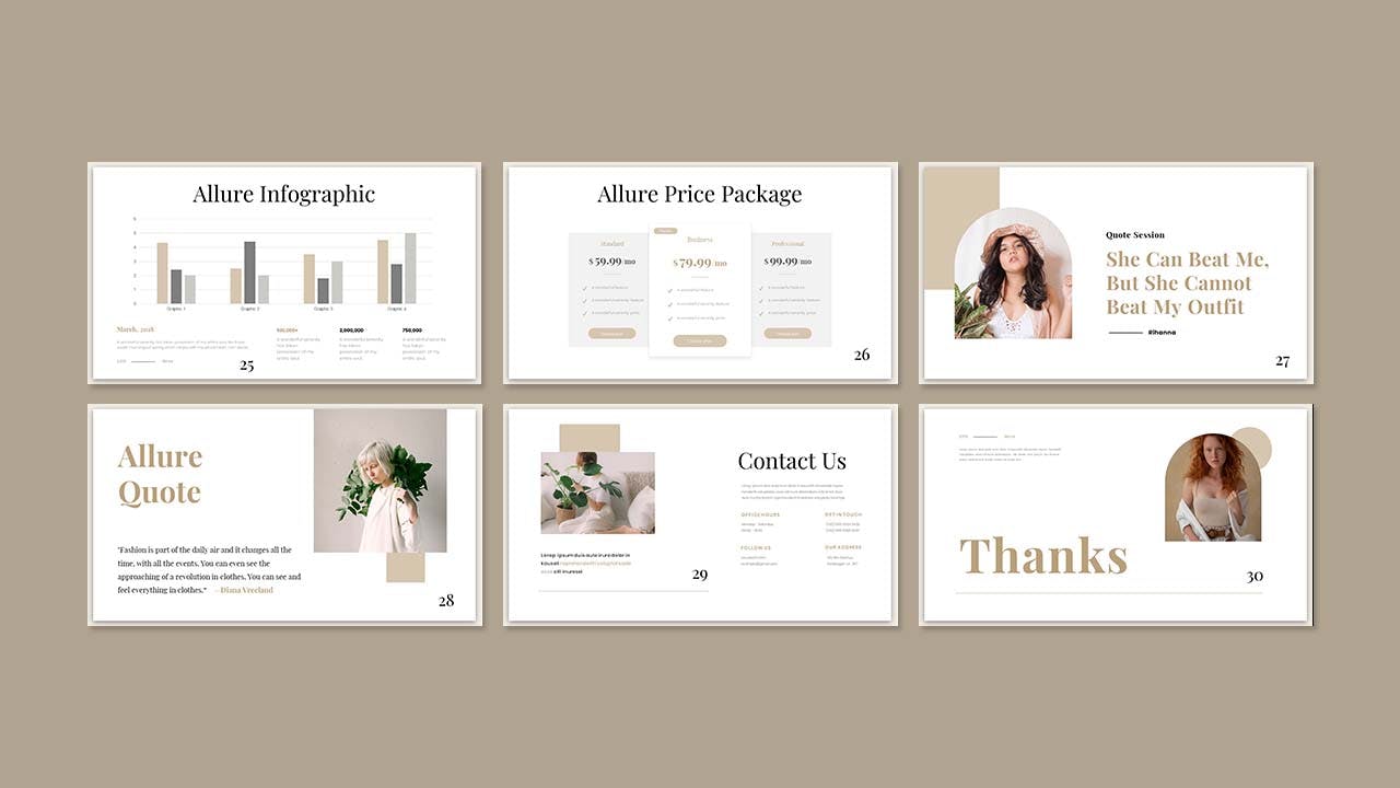 复古时尚演示PPT幻灯片模板素材 Allure – Business Presentation Powerpoint Template 幻灯图表 sucaiwan.com