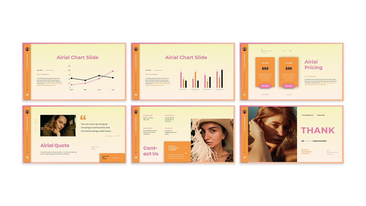 女性时尚品牌推广PPT素材 Airial – Business Presentation PowerPoint Template 幻灯图表 sucaiwan.com