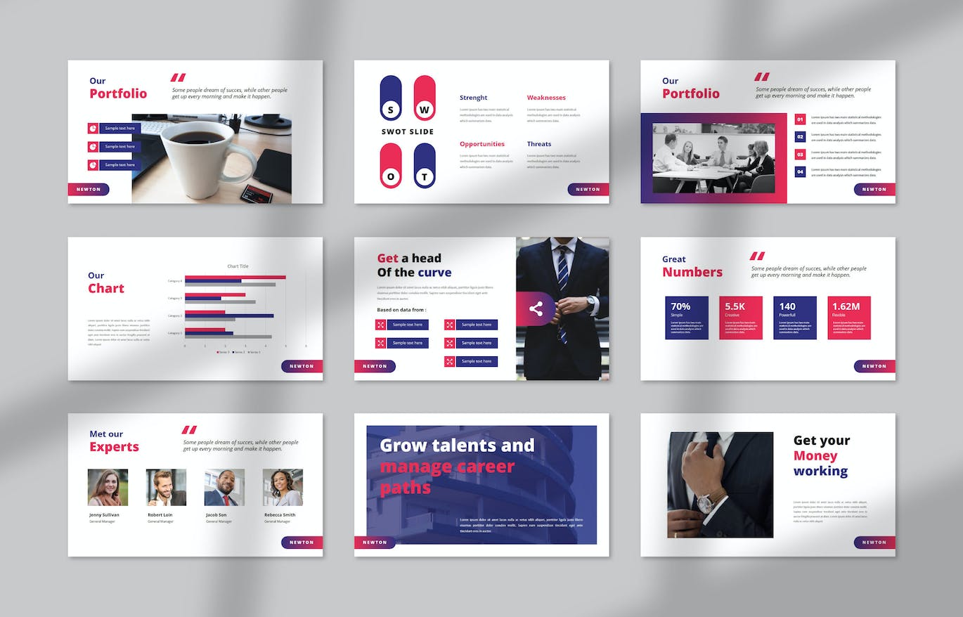 企业产品展示PPT模板下载 Newton Business PowerPoint 幻灯图表 sucaiwan.com