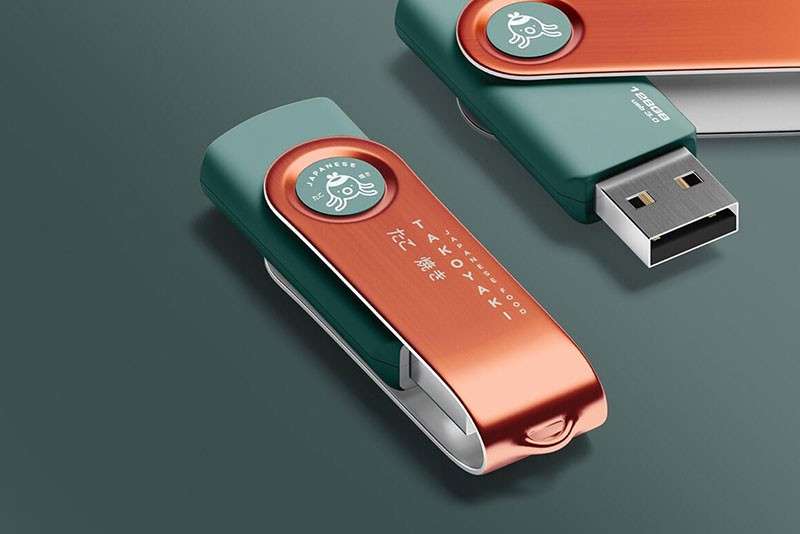 金属旋转U盘设计展示样机PSD模板 样机素材 sucaiwan.com