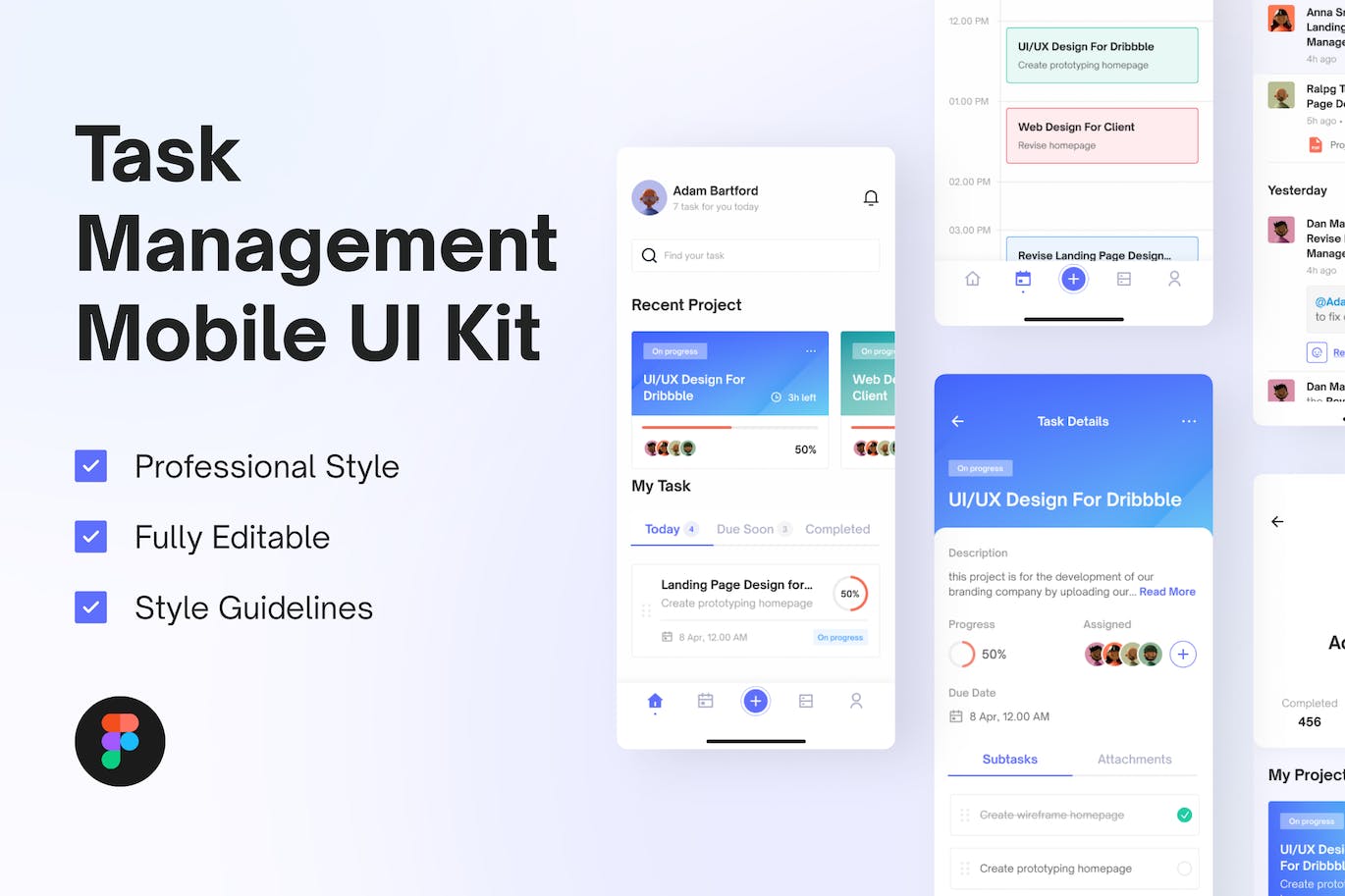 任务管理App移动应用UI模板 Task Management Mobile App UI Kit Template APP UI sucaiwan.com