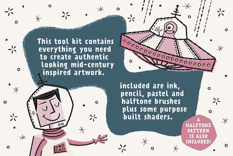 邮票卡通轮廓线和填充纹理AI笔刷 笔刷资源 sucaiwan.com