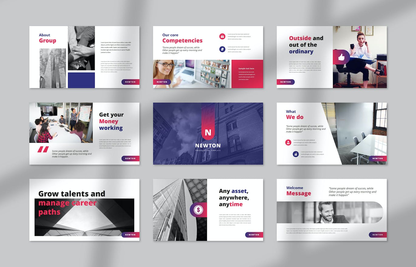 企业产品展示PPT模板下载 Newton Business PowerPoint 幻灯图表 sucaiwan.com