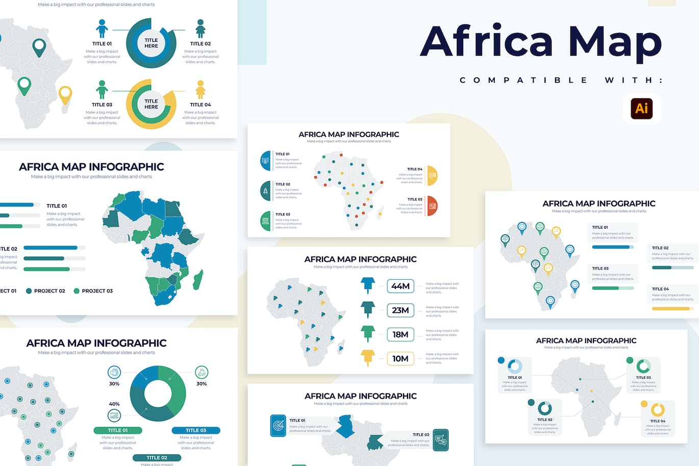 非洲地图信息图表矢量模板 Education Africa Map Illustrator Infographics 幻灯图表 sucaiwan.com