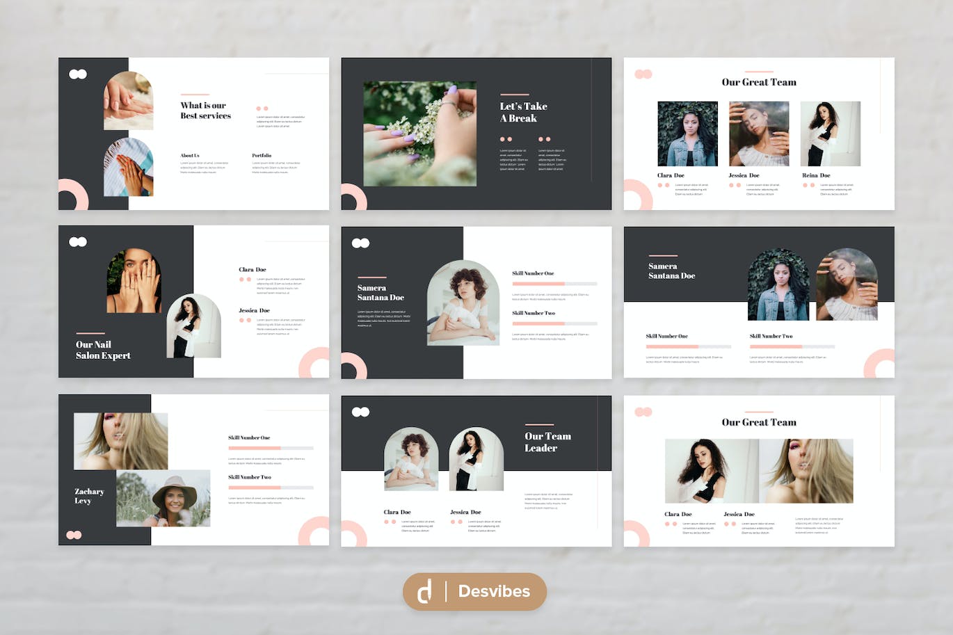 美甲沙龙美容护理PPT设计模板 Naila Nail Salon Powerpoint 幻灯图表 sucaiwan.com