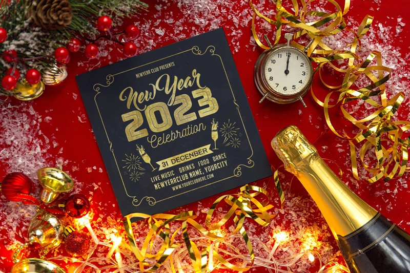 新年快乐海报&邀请卡样机 Happy New Year Flyer or Invitation Mockup 样机素材 sucaiwan.com