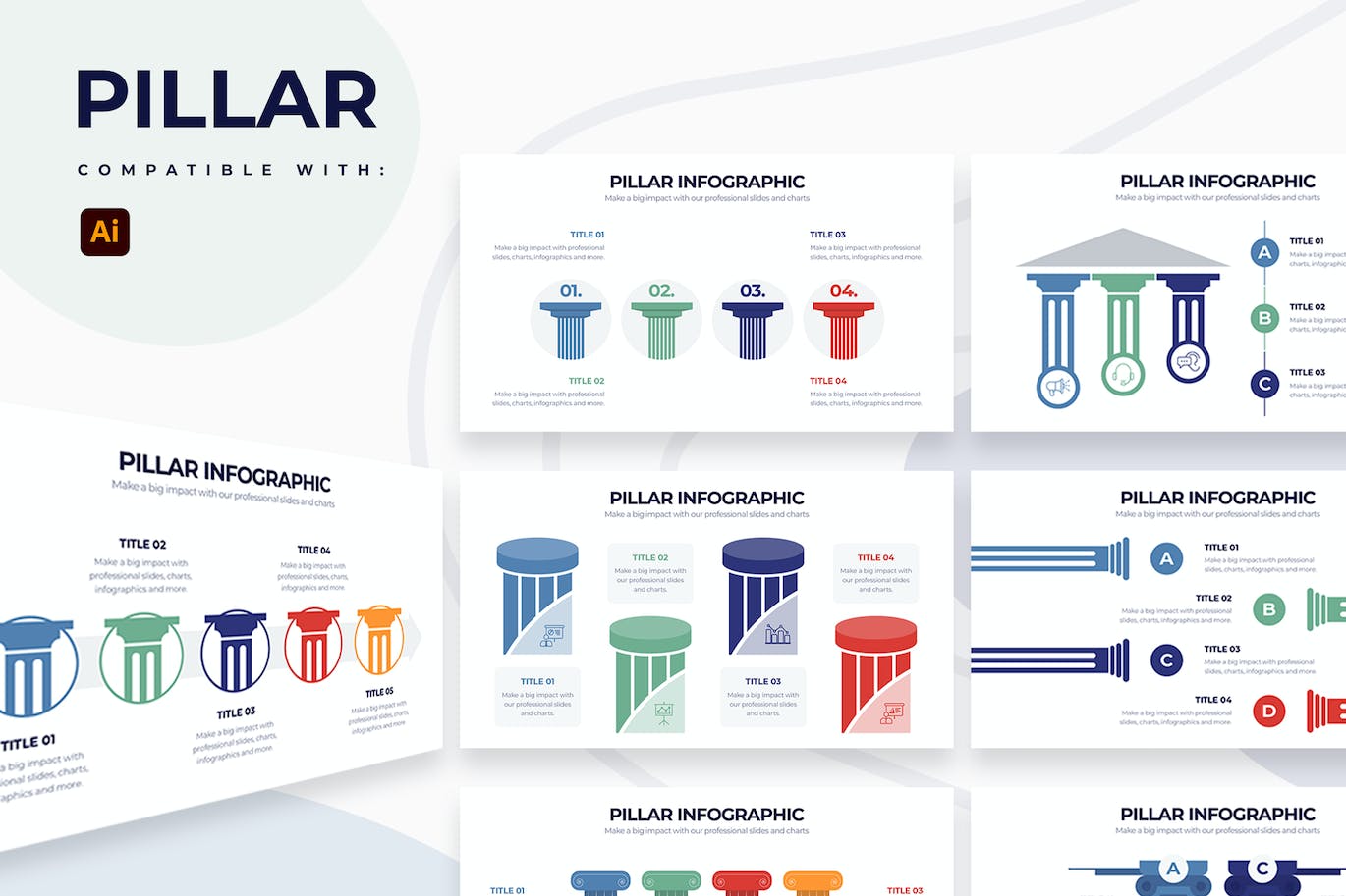 罗马柱信息图表矢量模板 Business Pillar Illustrator Infographics 幻灯图表 sucaiwan.com