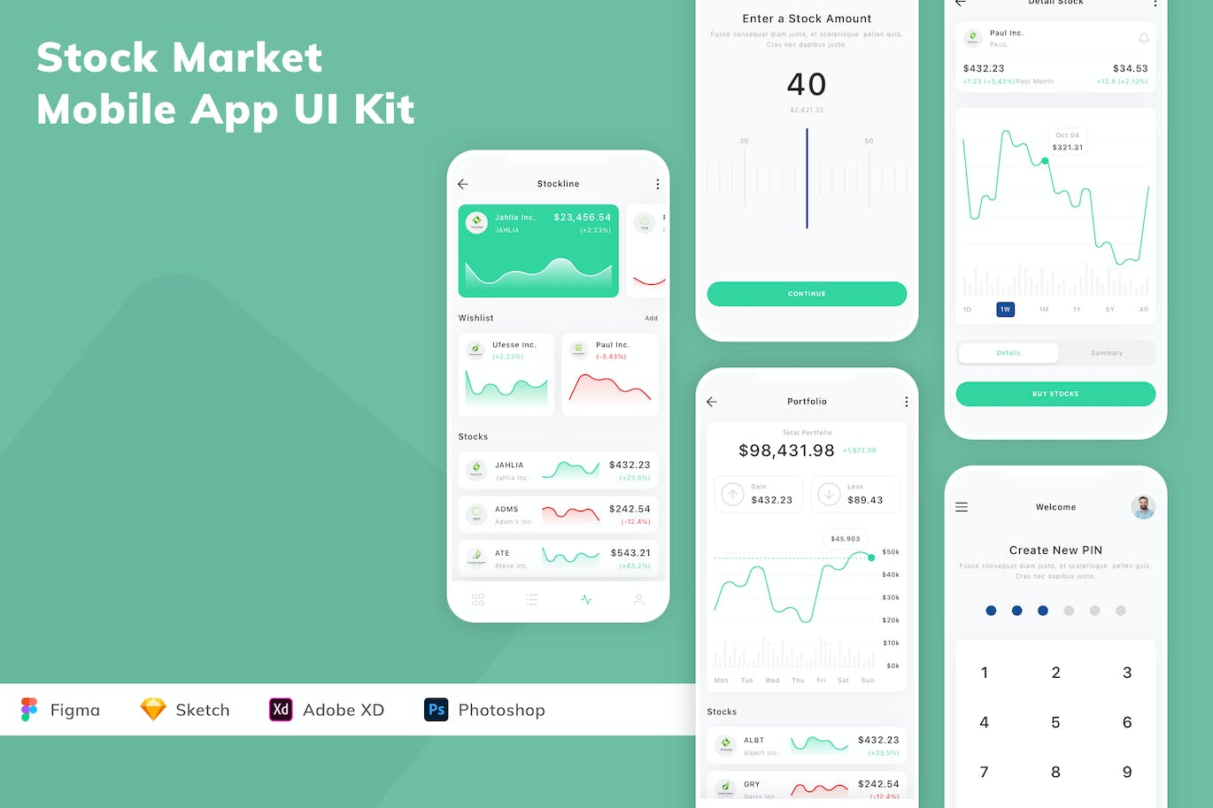 股票市场移动应用程序App UI设计套件 Stock Market Mobile App UI Kit APP UI sucaiwan.com