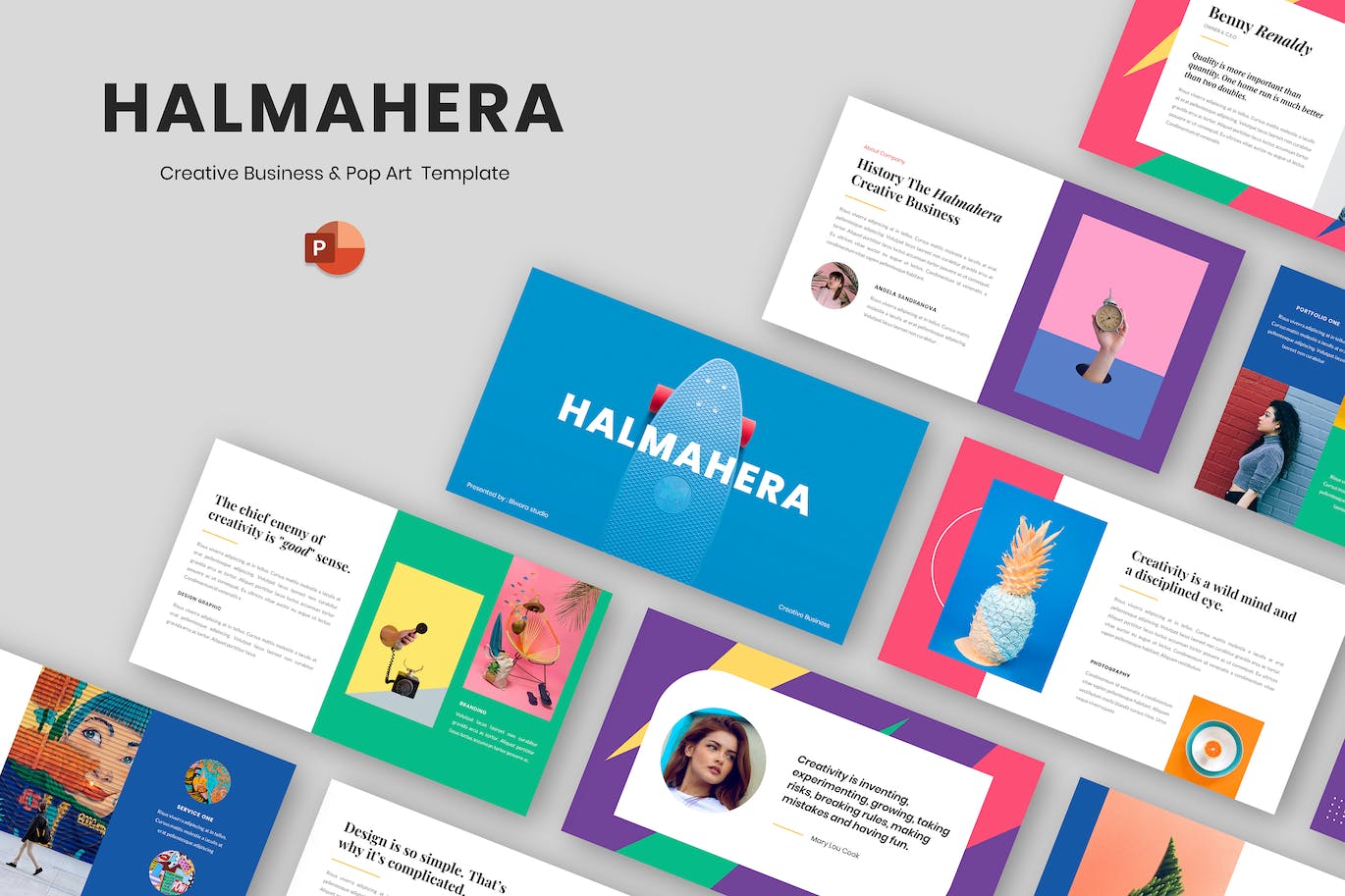 创意波普艺术幻灯片演示PPT模板 Halmahera – Creative & Pop Art Powerpoint 幻灯图表 sucaiwan.com