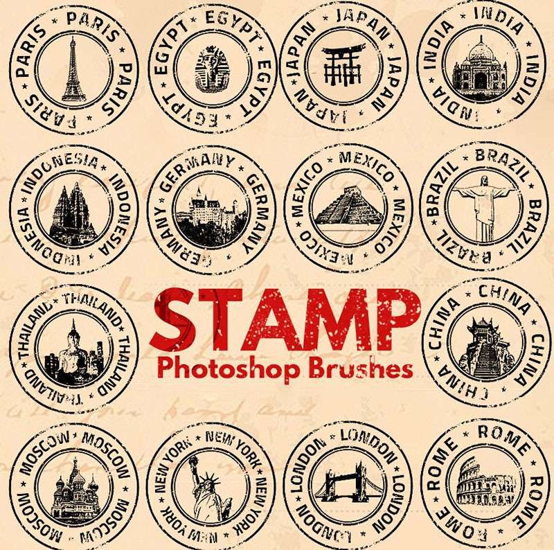 14个复古邮戳PS笔刷 笔刷资源 sucaiwan.com