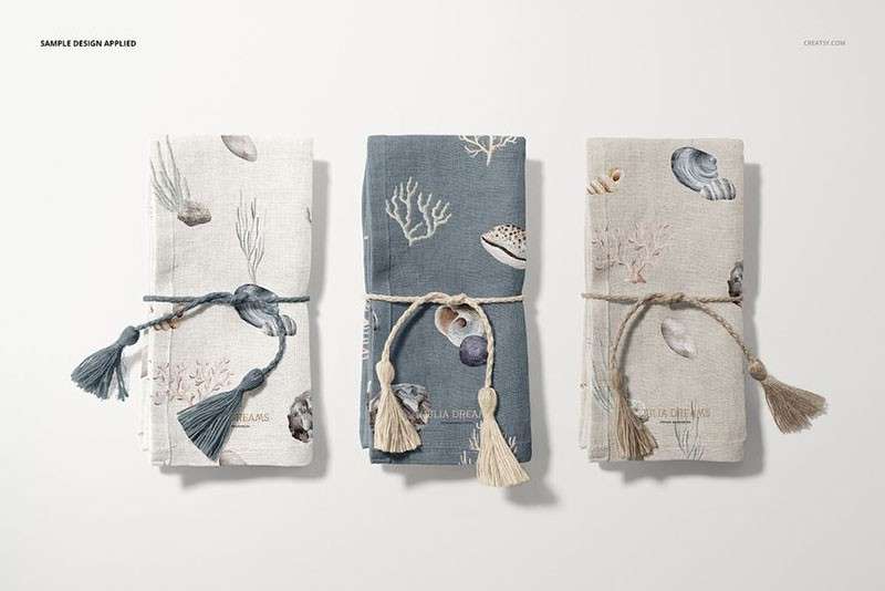 棉质亚麻布餐巾设计样机PSD 样机素材 sucaiwan.com