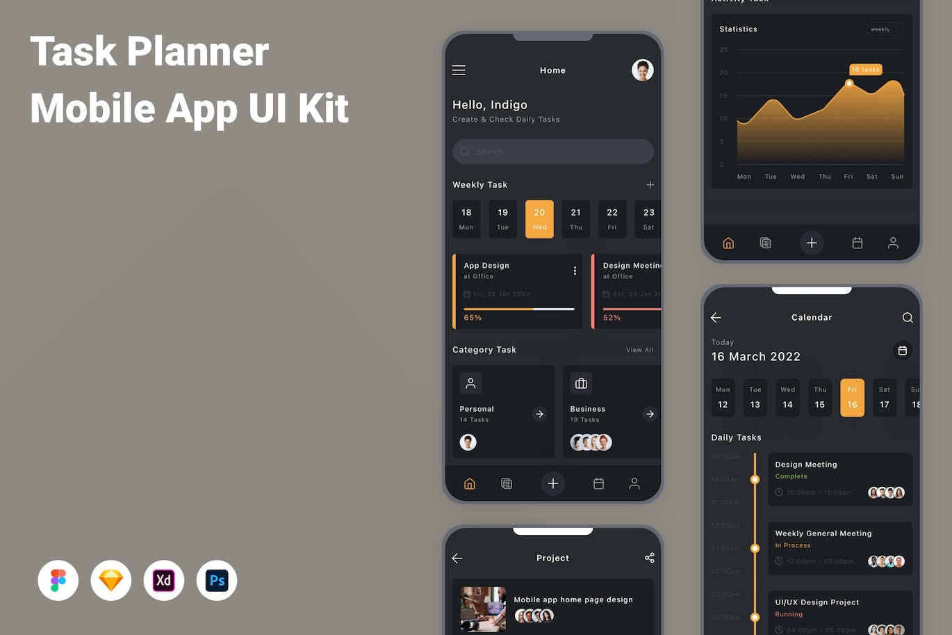 测试管理App应用程序UI设计模板套件 Task Planner Mobile App UI Kit APP UI sucaiwan.com