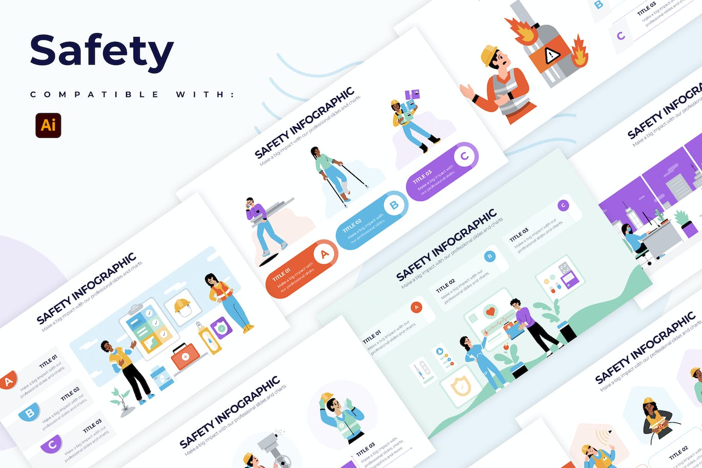 安全防护信息图表矢量模板 Business Safety Illustrator Infographics 幻灯图表 sucaiwan.com
