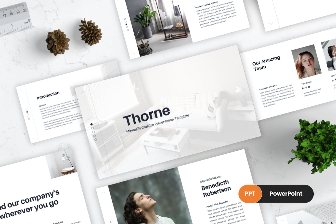 极简作品展示PowerPoint演示文稿模板 Thorne – Minimal PowerPoint Template 幻灯图表 sucaiwan.com
