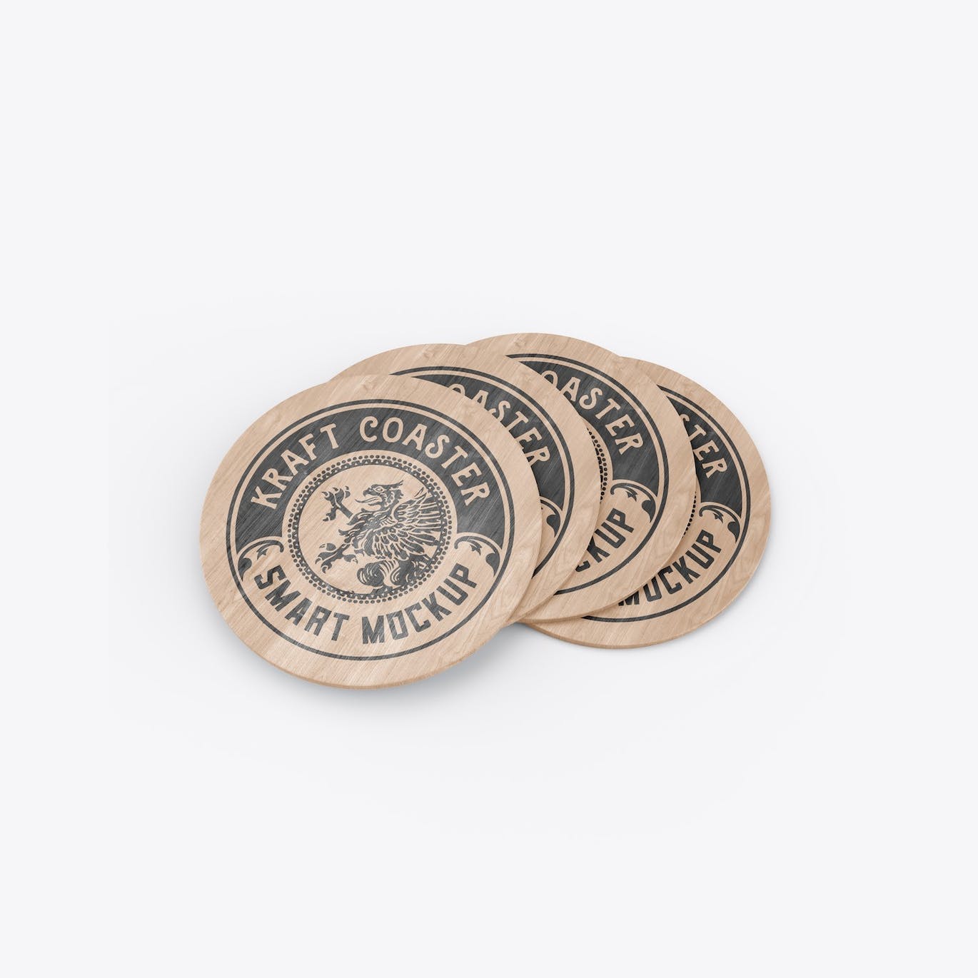 木制圆形杯垫Logo设计样机 Set Round Wooden Coaster Mockup 样机素材 sucaiwan.com