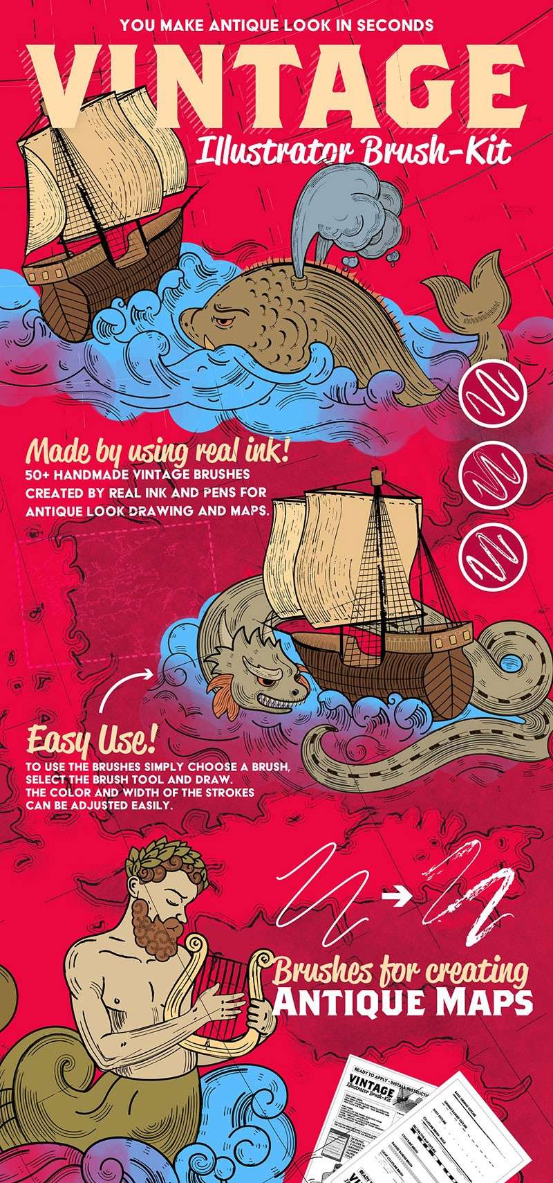 Illustrator复古插画笔刷套装 笔刷资源 sucaiwan.com