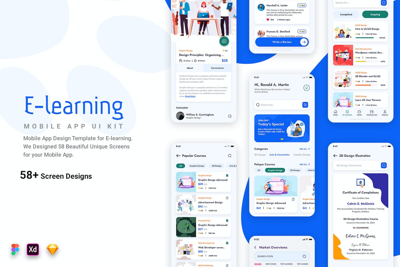在线电子学习应用App模板UI套件 Telead E-learning Mobile App UI Kit APP UI sucaiwan.com
