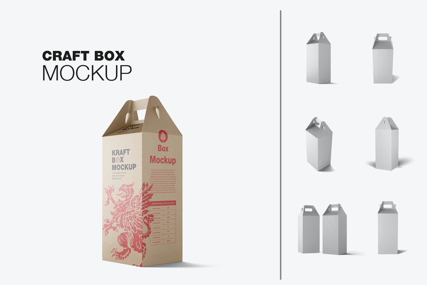带把手的牛皮纸盒设计样机模板 Set Kraft Box with Handles Mockup APP UI sucaiwan.com