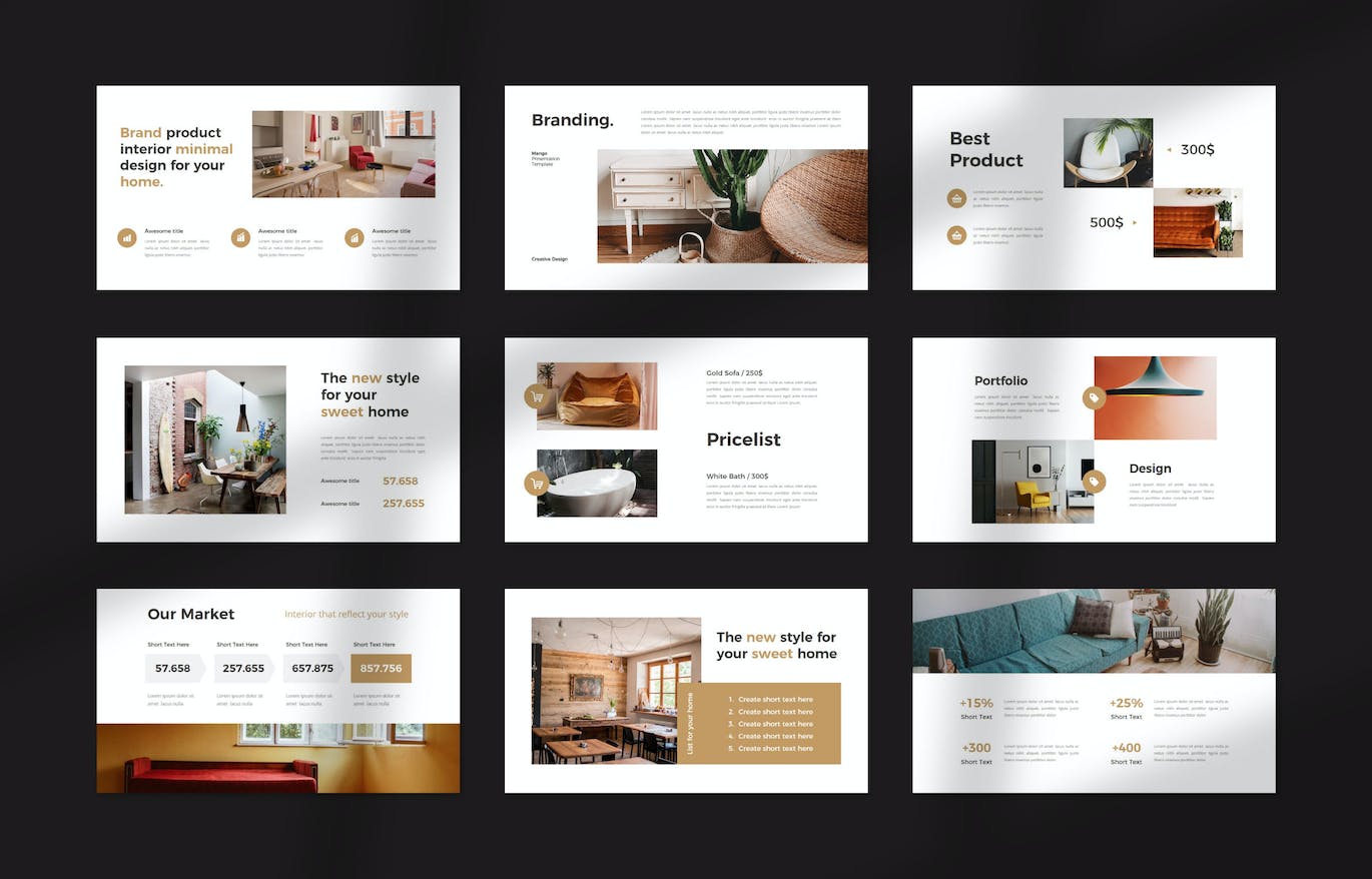 室内家居设计幻灯片演示PPT模板 Mango Interior PowerPoint 幻灯图表 sucaiwan.com