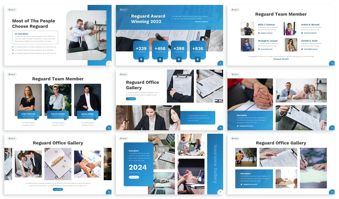 安全保险幻灯片演示PPT模板 Reguard – Insurance Powerpoint Template 幻灯图表 sucaiwan.com