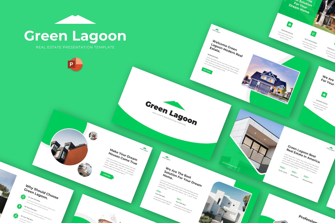 房地产建筑绿色PPT演示文稿 Green Lagoon – Real Estate PowerPoint Template 幻灯图表 第1张-素材湾丨精选海外优质设计素材资源 房地产建筑绿色PPT演示文稿 Green Lagoon – Real Estate PowerPoint Template 幻灯图表 sucaiwan.com