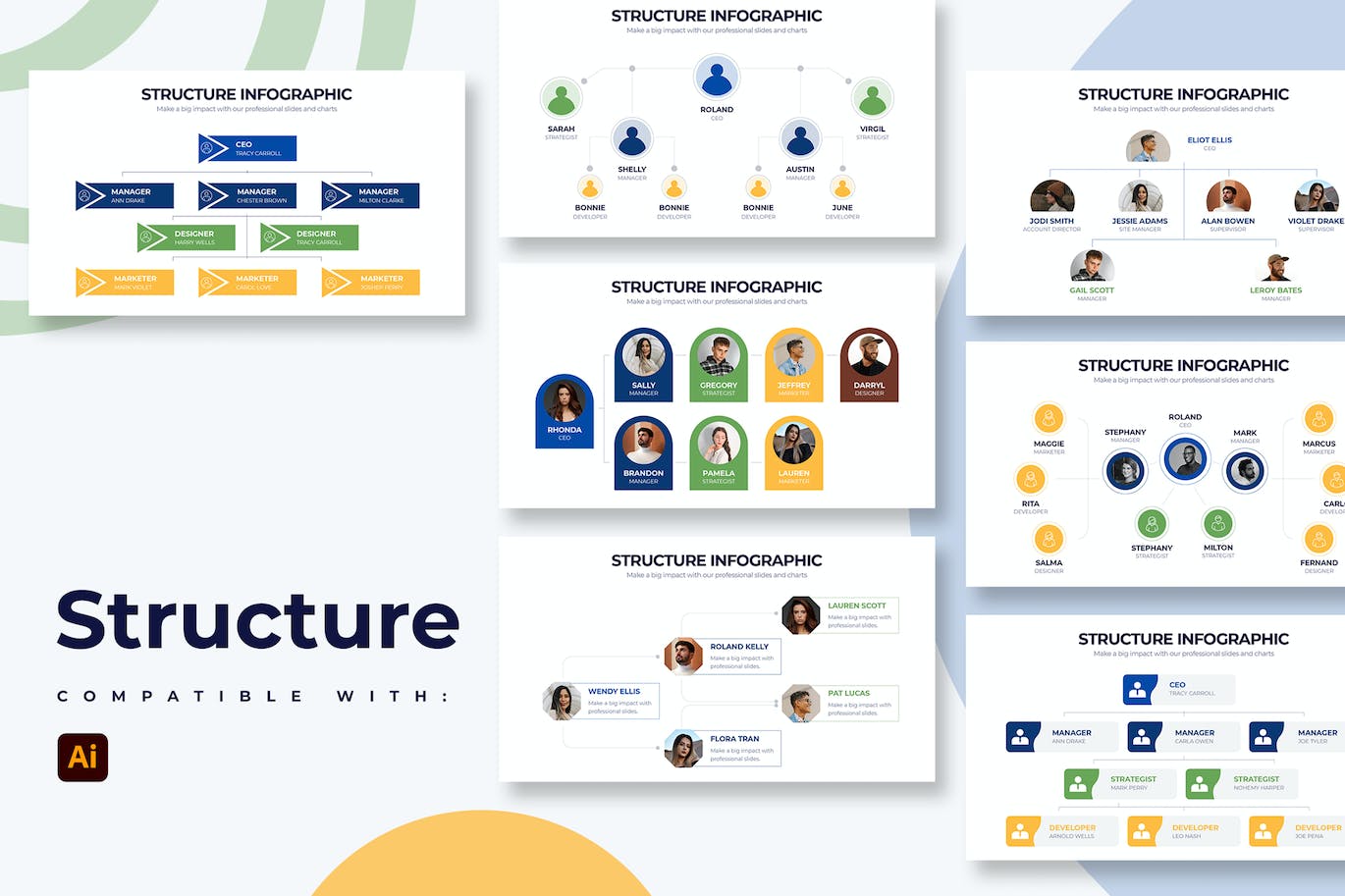 结构分析信息图表矢量模板 Business Structure Illustrator Infographics 幻灯图表 sucaiwan.com
