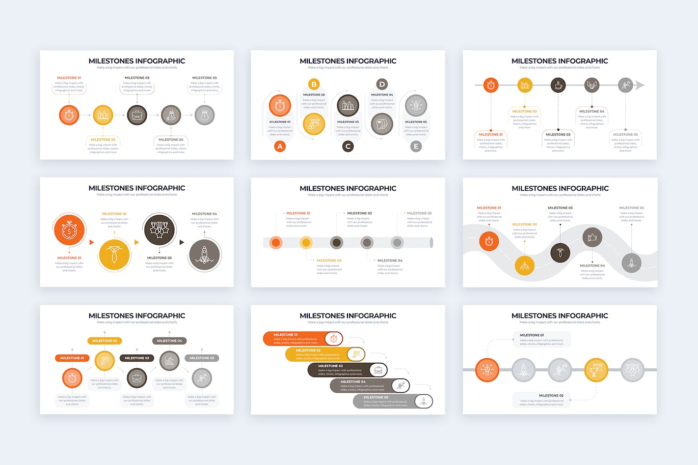 里程碑时间轴信息图表矢量模板 Business Milestone Illustrator Infographics 幻灯图表 sucaiwan.com